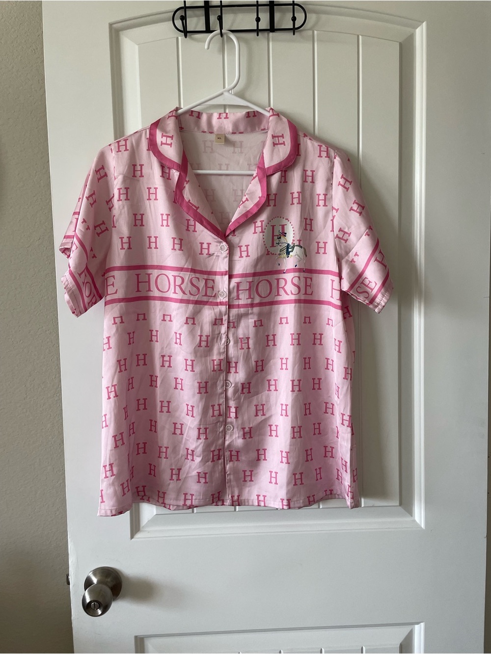Girls Pink Horse Print Pajama Top